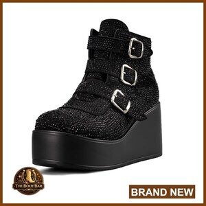 Platform Ankle Boots Chunky Wedge Heels Zipper Buckle Goth Booties Party Wear